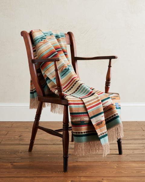 Chimayo Throw Blanket - Coral/Aqua Stripe