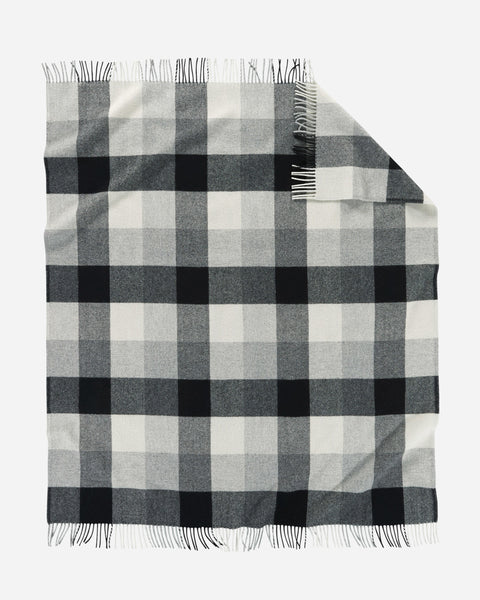 Eco-Wise Washable Wool Fringed Throw - Black/Ivory