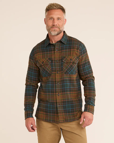 Men’s Plaid Burnside double-brushed flannel shirt - Rust