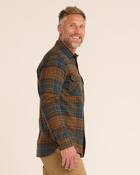 Men’s Plaid Burnside double-brushed flannel shirt - Rust