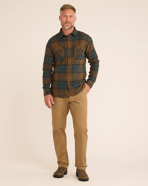 Men’s Plaid Burnside double-brushed flannel shirt - Rust