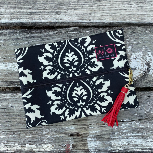 Makeup Junkie Bags - Black/Cream Damask