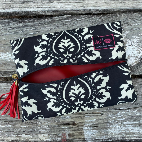 Makeup Junkie Bags - Black/Cream Damask